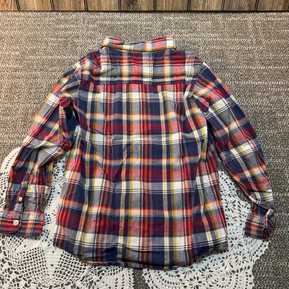 Carters Boys Size 12 Red Navy Plaid Long Sleeve Cotton Button Down Shirt
